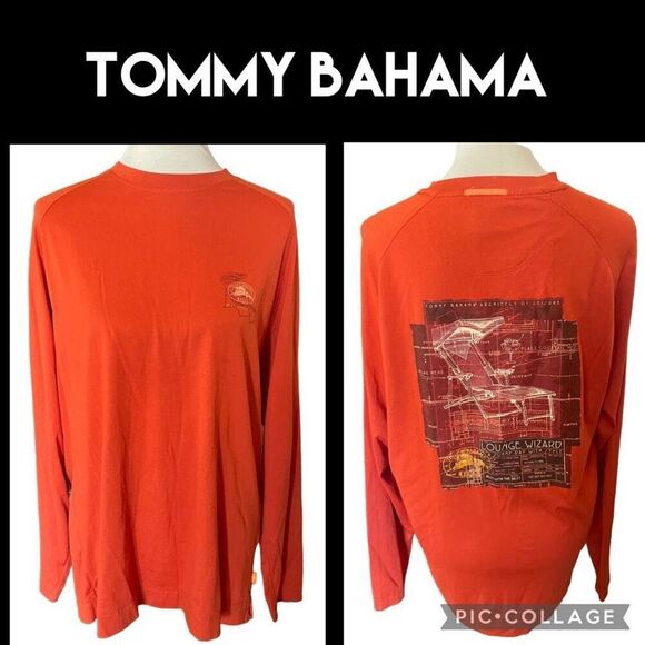 Tommy Bahama Mens Burnt Orange Lounge Wizard Graphic Long Sleeve T-Shirt Medium - Picture 1 of 8